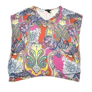 Lauren Ralph LaurenV-Neck Shirt Colorful Paisley Cap Sleeve Casual Soft Top 2X